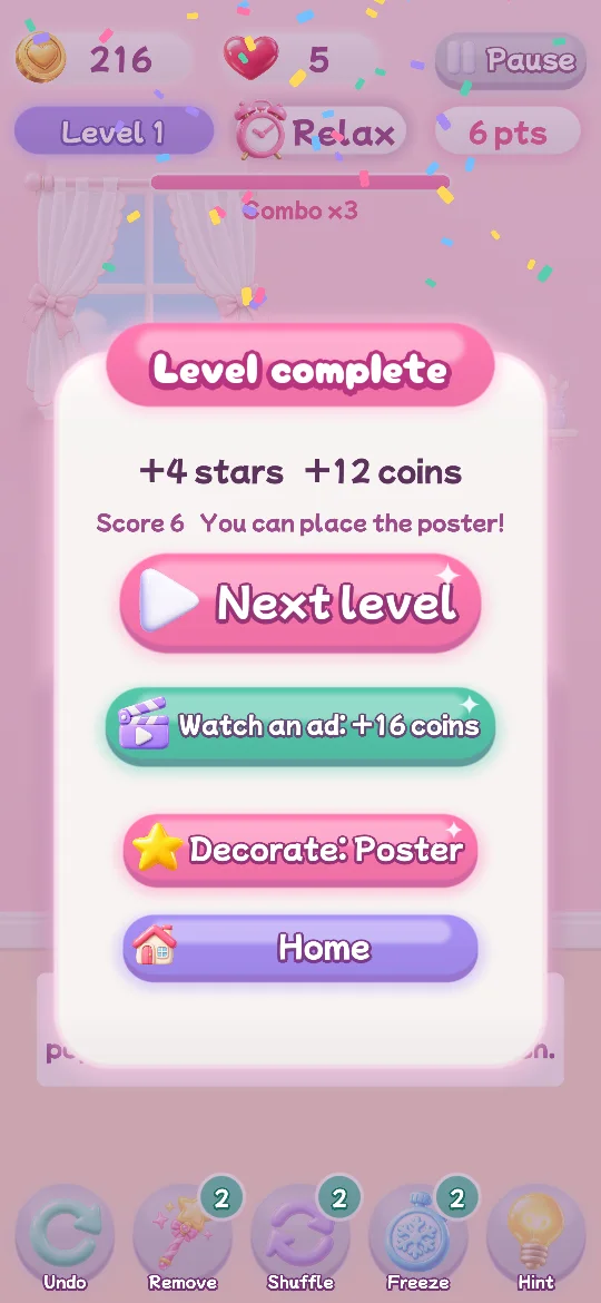 Level complete screen